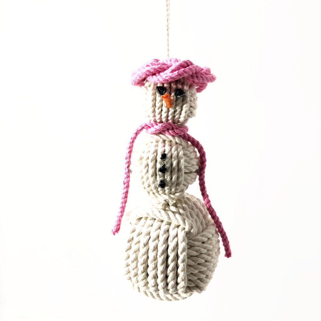 Pink Cap Nautical Snowman Hand Woven Monkey Knots for your tree Mystic Knotwork 