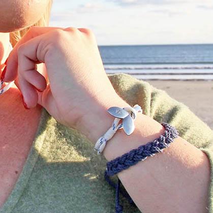 Nautical Knot Blue Stripe Nautical Whale Tail Bracelet Stainless Steel 165 handmade at Mystic Knotwork