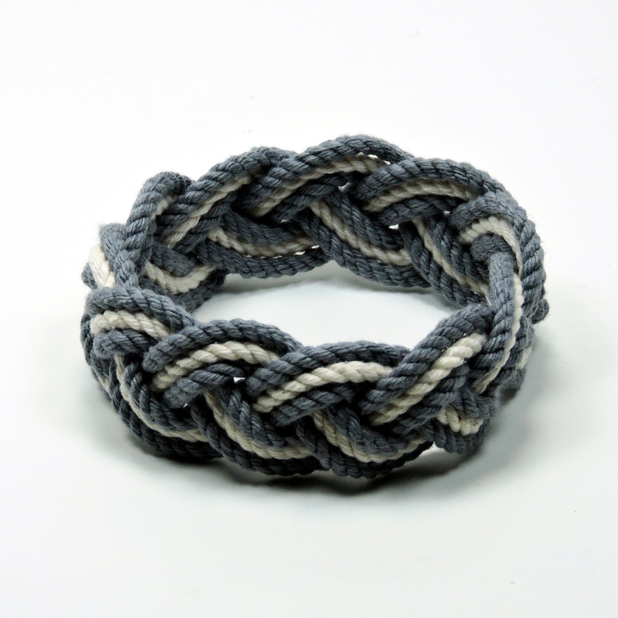 Nautical Knot Striped Sailor Bracelet, Nautical Colors w/ White Stripe handmade at Mystic Knotwork
