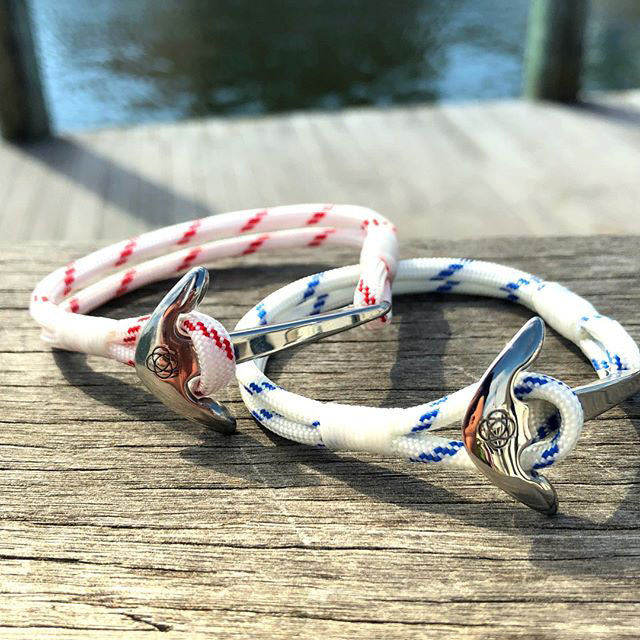 Nautical Knot Red Stripe Nautical Anchor Bracelet Stainless Steel 164 handmade at Mystic Knotwork