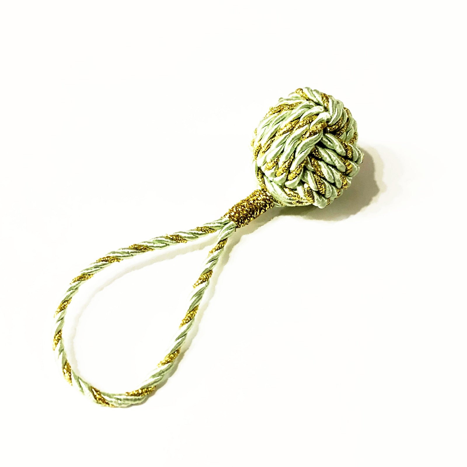 Nautical Christmas Ball Ornament Metallic Monkey Fist Mystic Knotwork Sage and Gold 