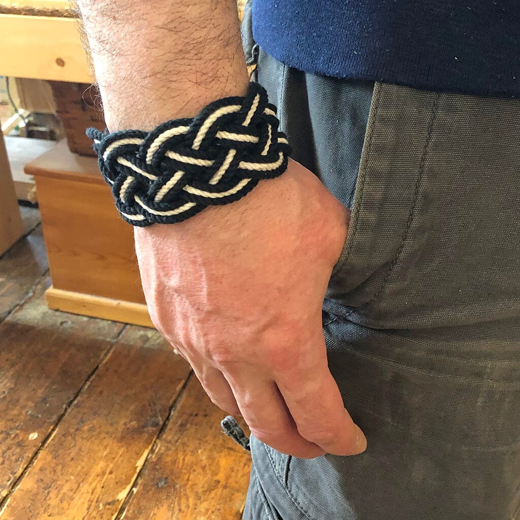 Wide Striped Sailor Knot Bracelet bracelet Mysticknotwork.com Small Black and White 