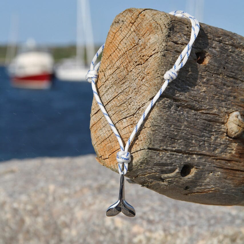 Blue Stripe Whale Tail Adjustable Necklace Stainless Steel 165 Mystic Knotwork 