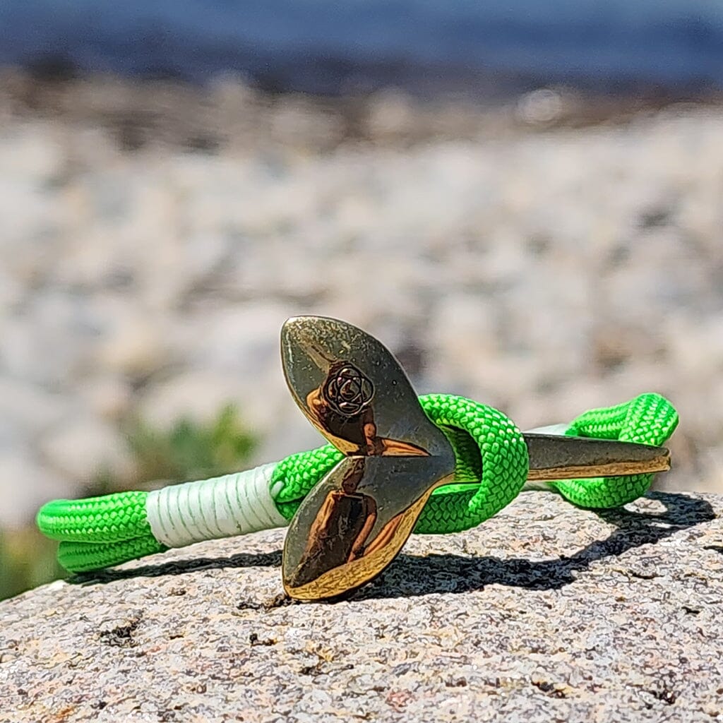 Green Nautical Whale Tail Bracelet Brass Mystic Knotwork 