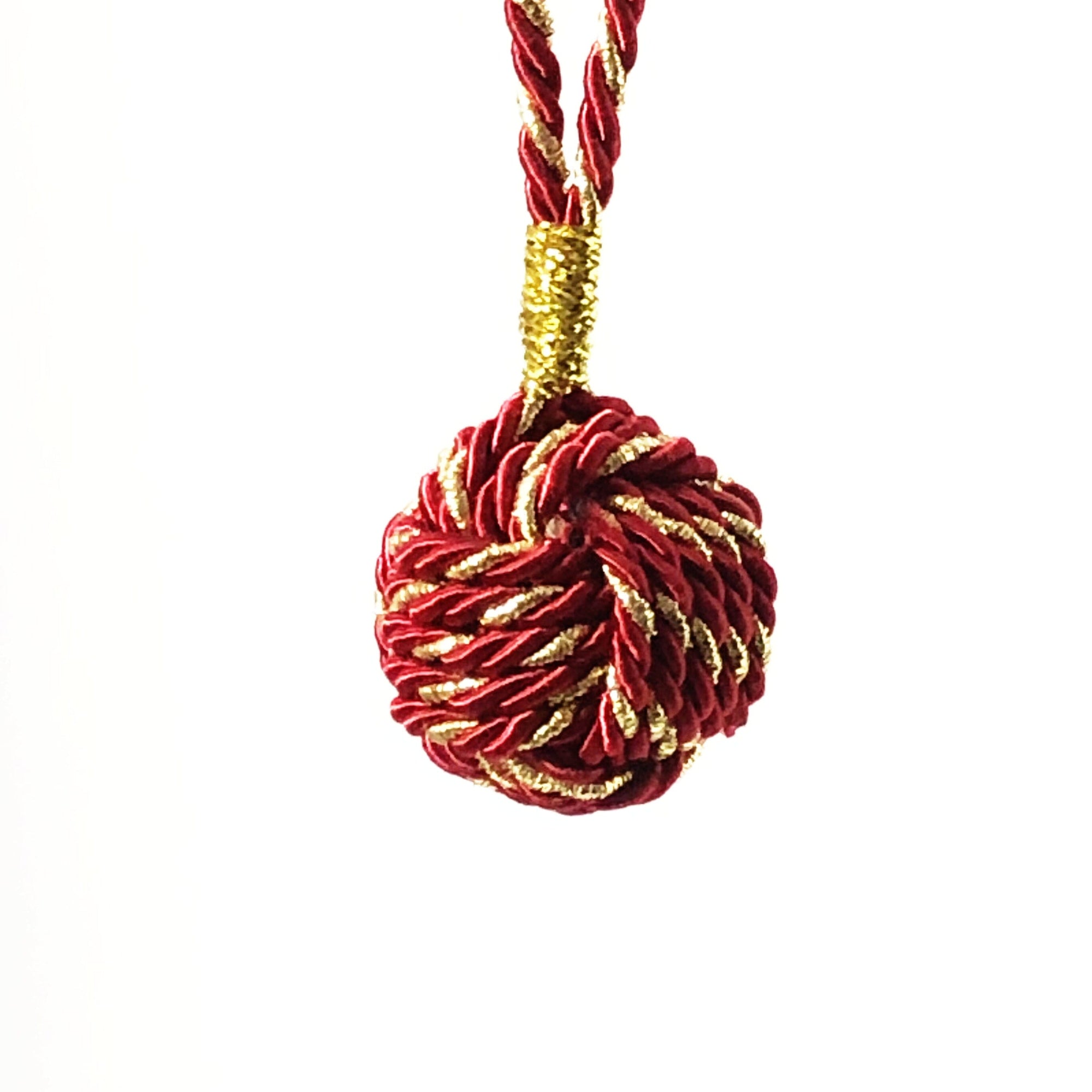 Nautical Christmas Ball Ornament Metallic Monkey Fist Mystic Knotwork Burgundy and Gold 