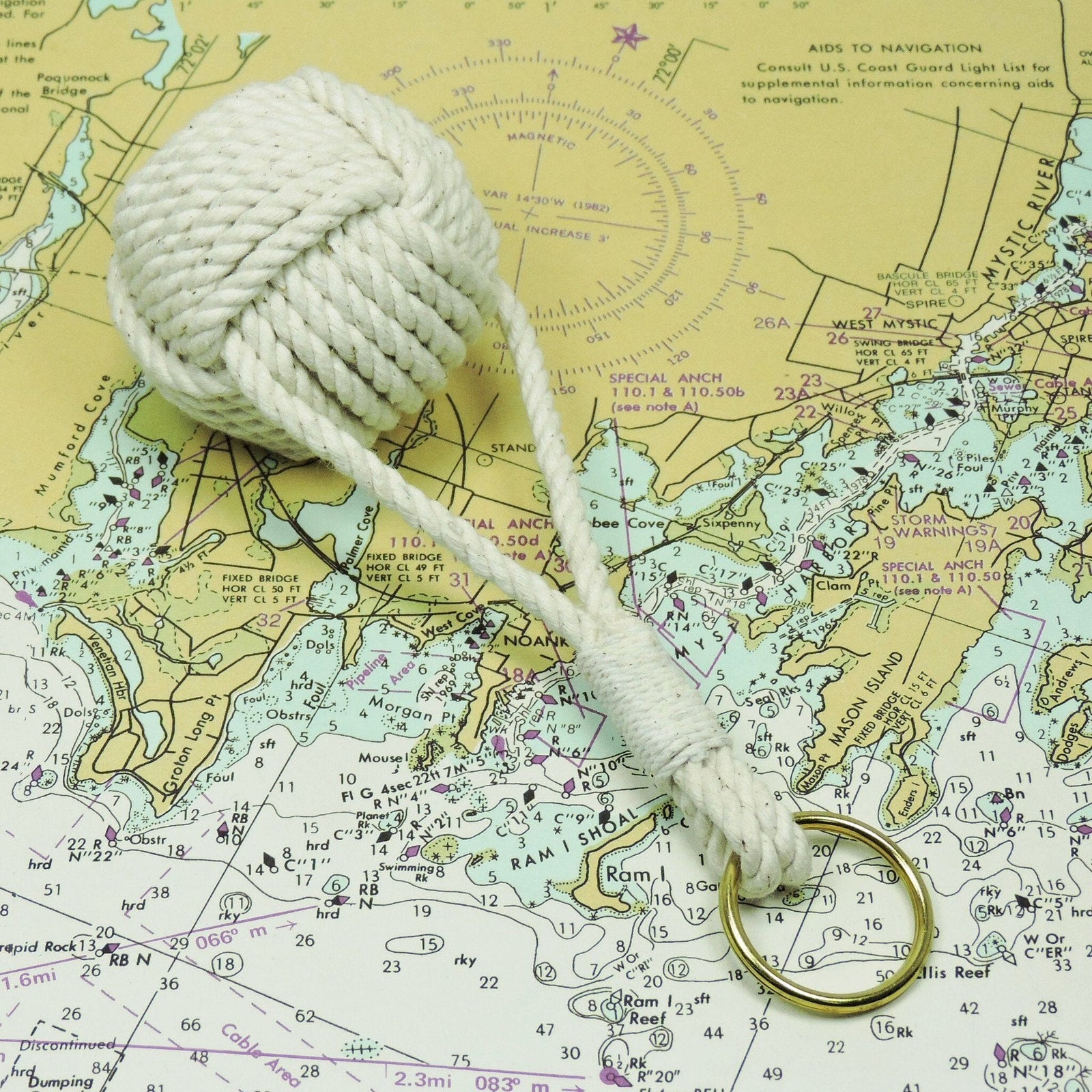 Nautical Knot Monkey Fist Key Chain, Floating handmade at Mystic Knotwork