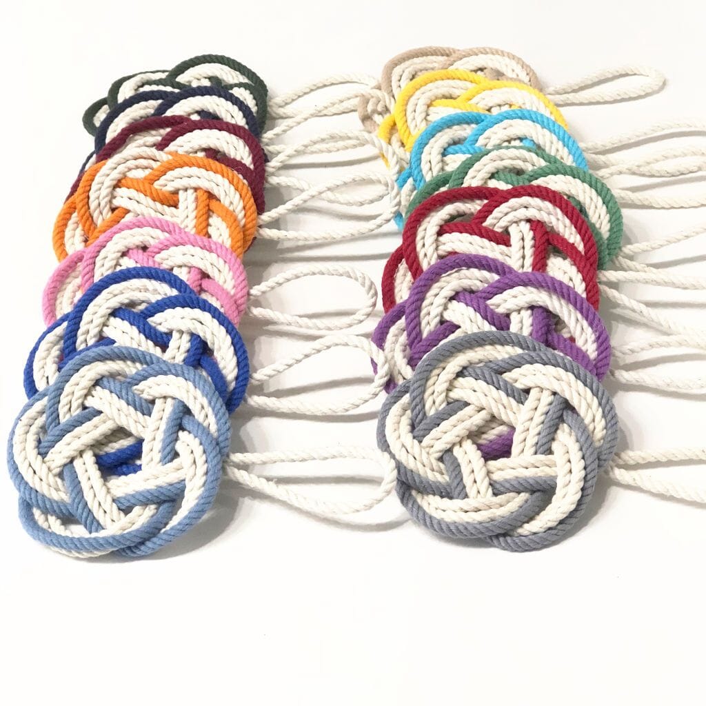 Nautical Knot Sailor Knot Christmas Ornament, Striped Turkshead Knot handmade at Mystic Knotwork