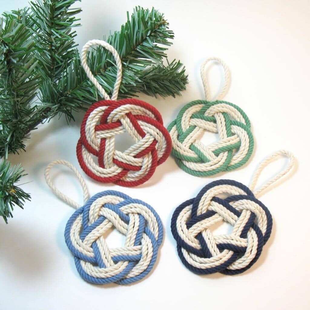 Nautical Knot Sailor Knot Christmas Ornament, Striped Turkshead Knot handmade at Mystic Knotwork
