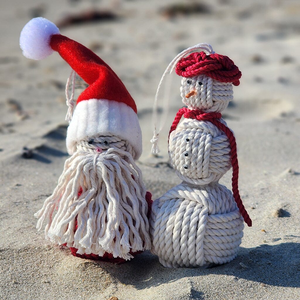 Red Cap Nautical Snowman Hand Woven Monkey Knots for your tree Mystic Knotwork 