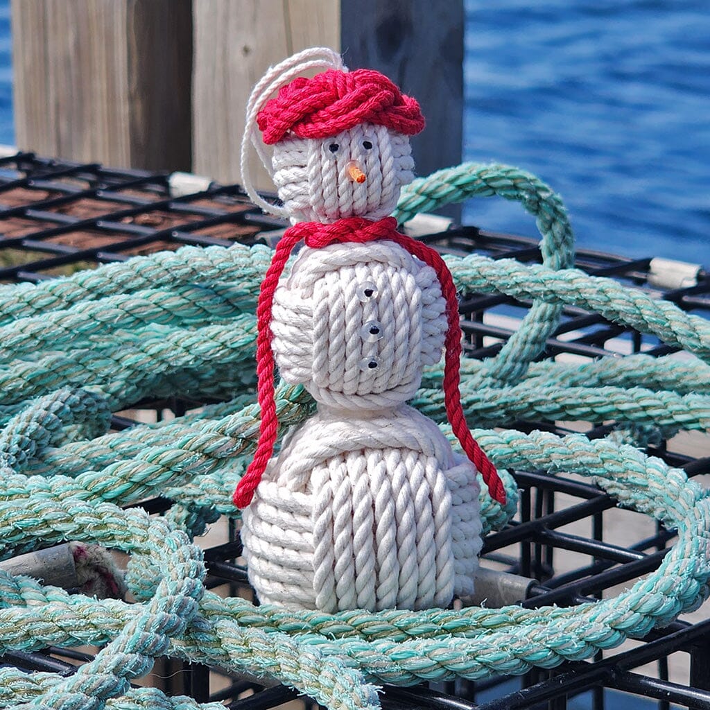 Red Cap Nautical Snowman Hand Woven Monkey Knots for your tree Mystic Knotwork 