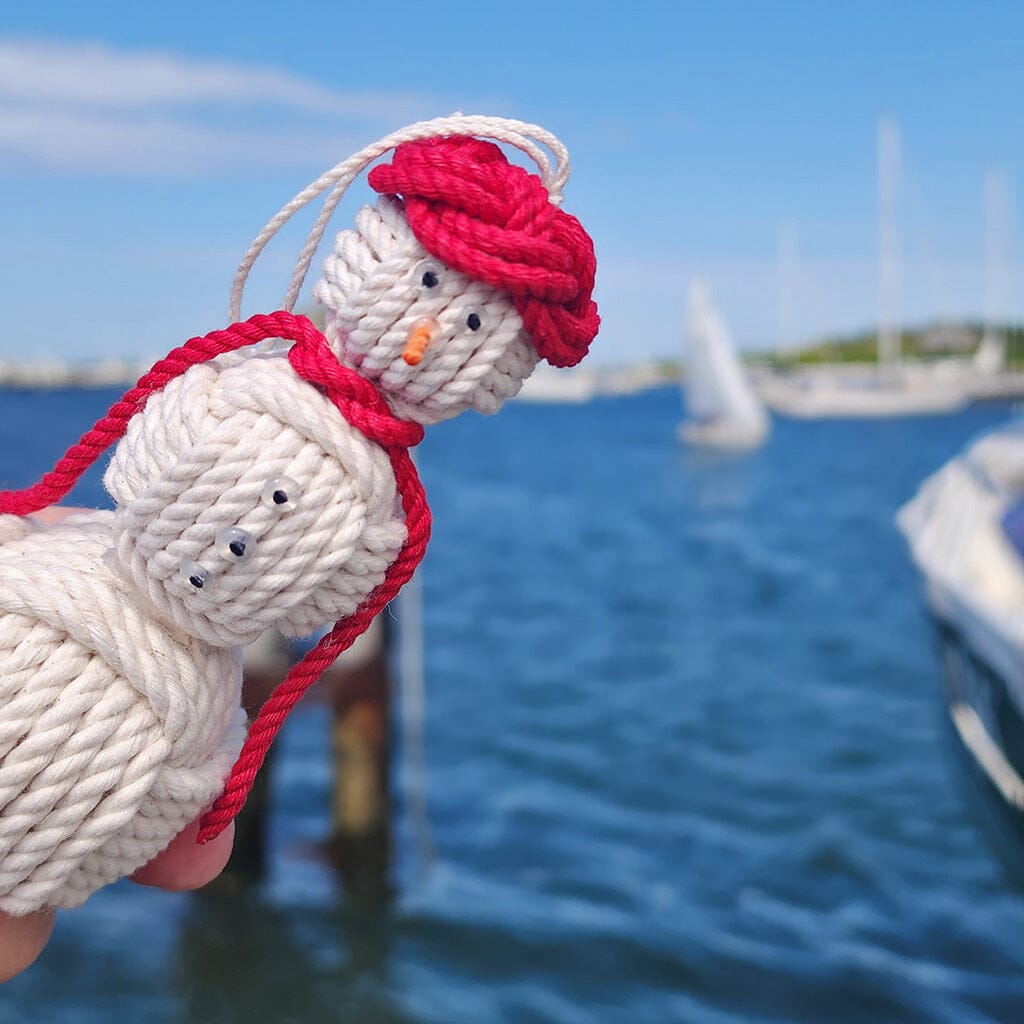 Red Cap Nautical Snowman Hand Woven Monkey Knots for your tree Mystic Knotwork 