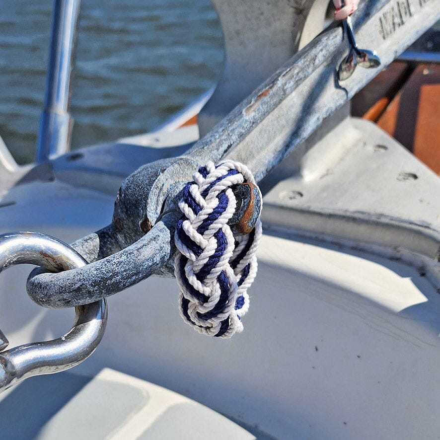Nautical Knot Striped Sailor Bracelet, White w/ Nautical Color Stripe handmade at Mystic Knotwork