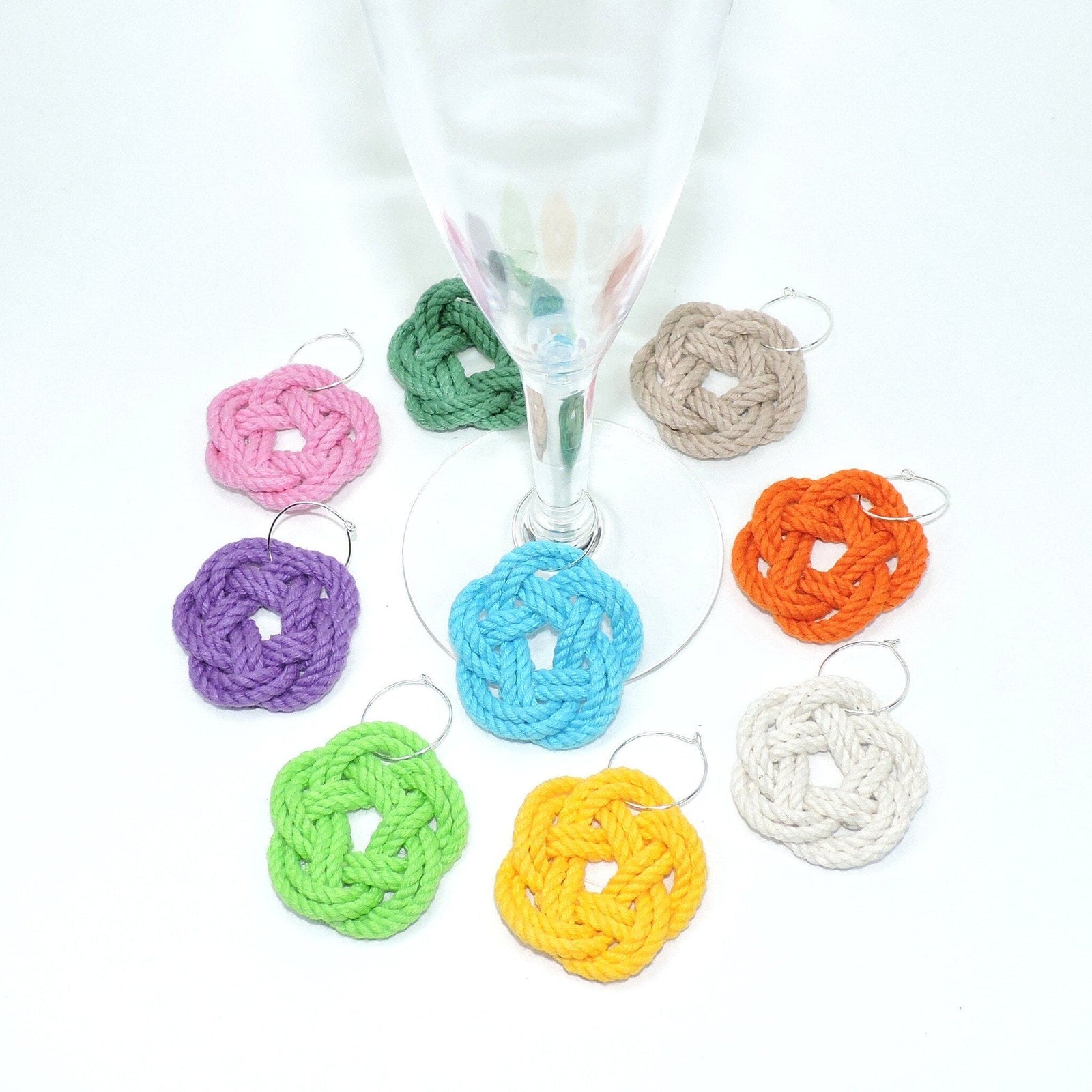 Nautical Knot Sailor Knot Wine Charms, Tropical Colors handmade at Mystic Knotwork