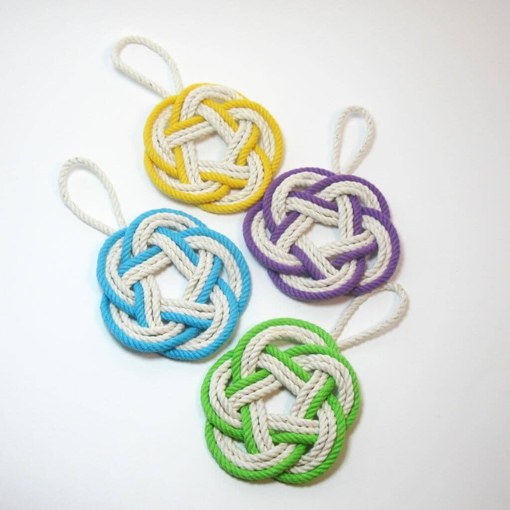 Nautical Knot Sailor Knot Christmas Ornament, Striped Turkshead Knot handmade at Mystic Knotwork