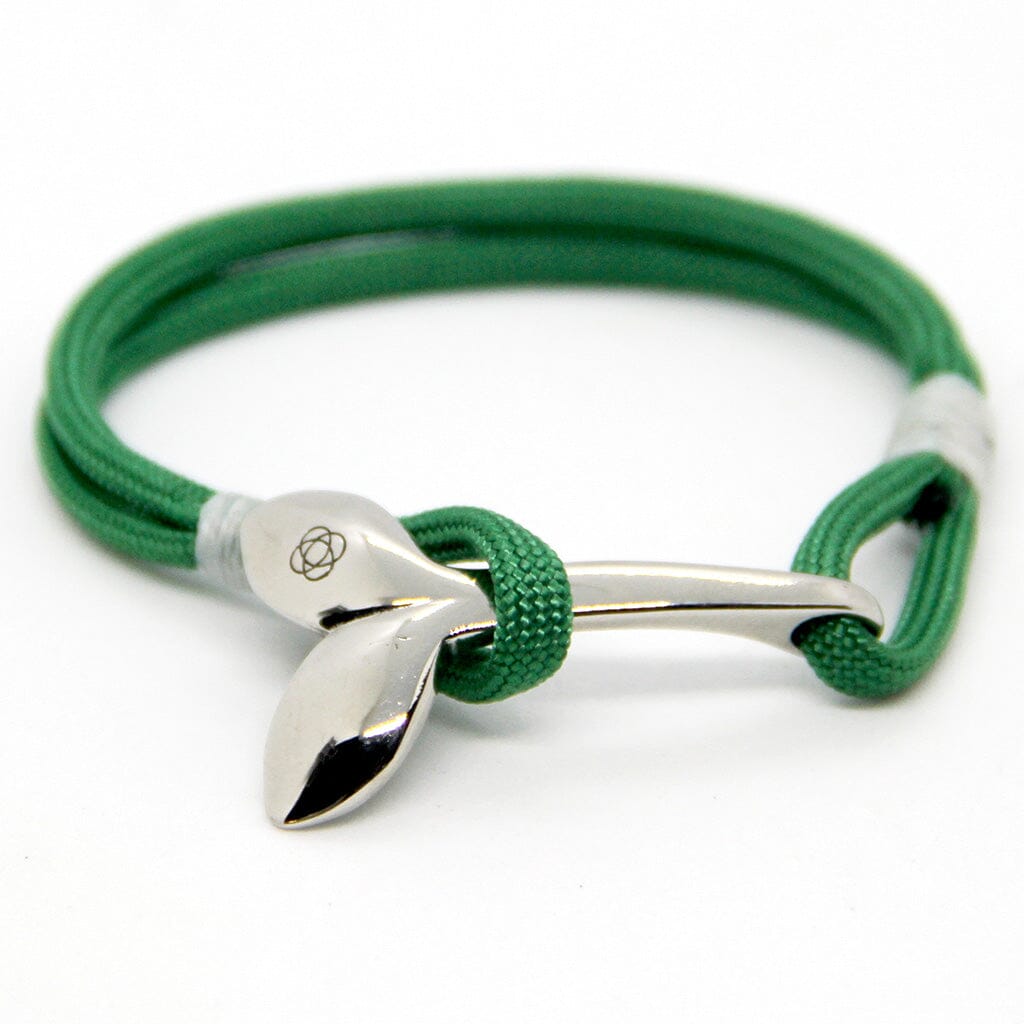 Green Nautical Whale Tail Bracelet Stainless Steel Mystic Knotwork 