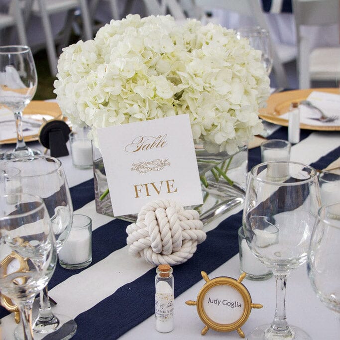 Nautical Knot Card Holder, White, 4", 3-Pass Monkey Fist Knot nautical wedding Mysticknotwork.com 