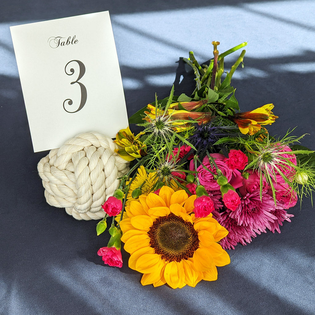 Nautical Knot Card Holder, White, 4", 3-Pass Monkey Fist Knot nautical wedding Mysticknotwork.com 