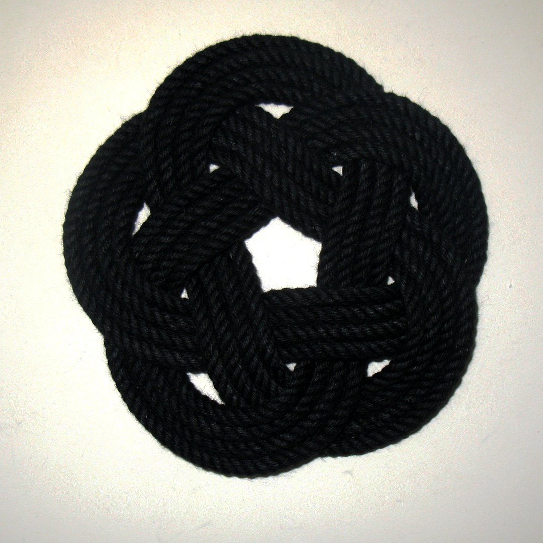 Nautical Knot Sailor Knot Coasters, Woven in Black , Set of 4 handmade at Mystic Knotwork