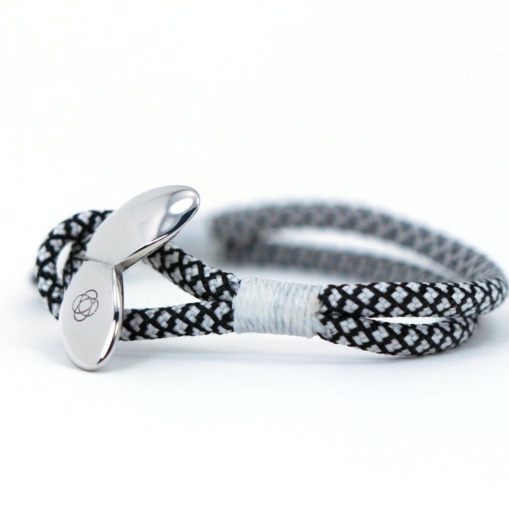 Nautical Knot Black and White Nautical Whale Tail Bracelet Stainless Steel 167 handmade at Mystic Knotwork