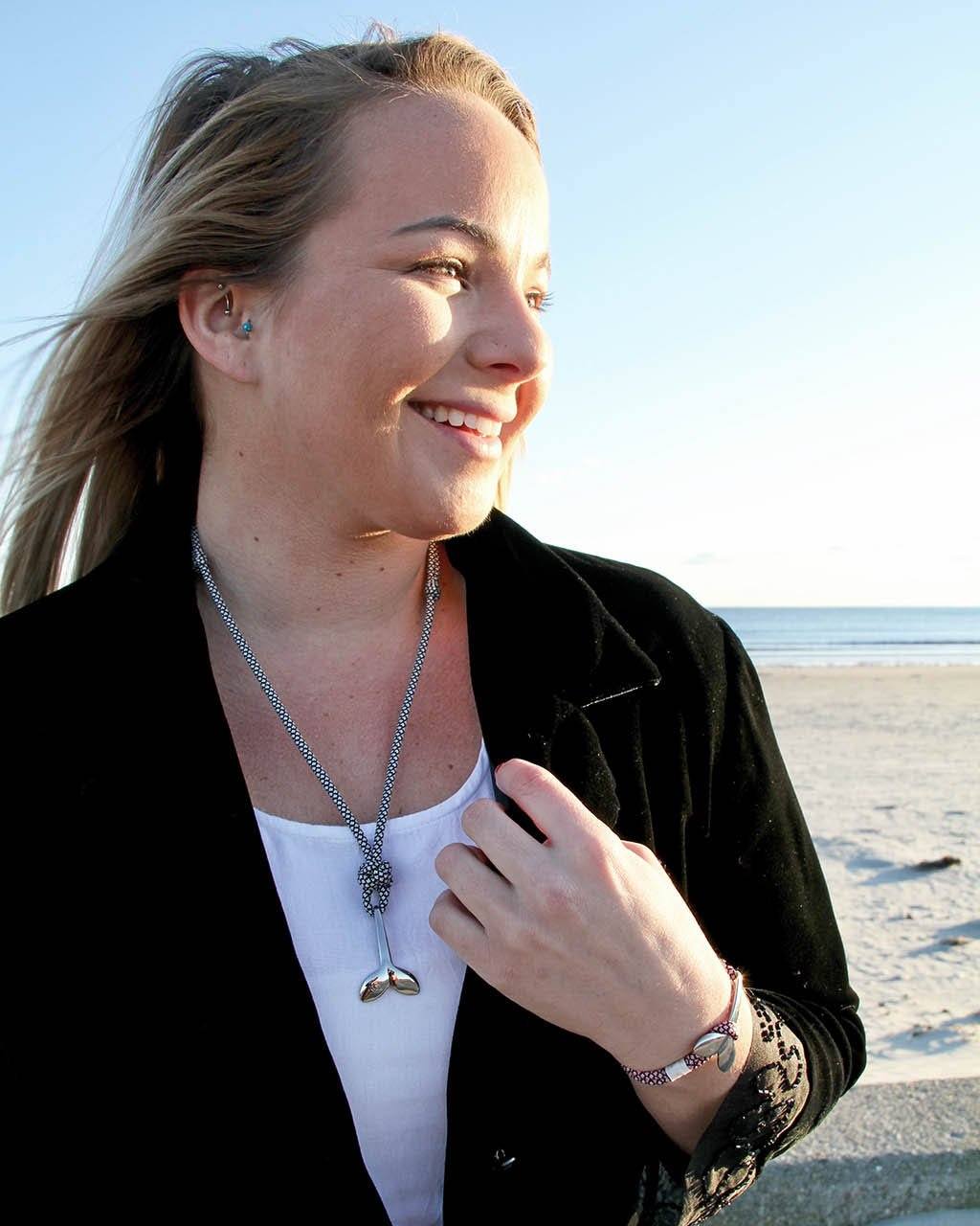 Black Diamond Whale Tail Adjustable Necklace Stainless Steel 167 Mystic Knotwork 