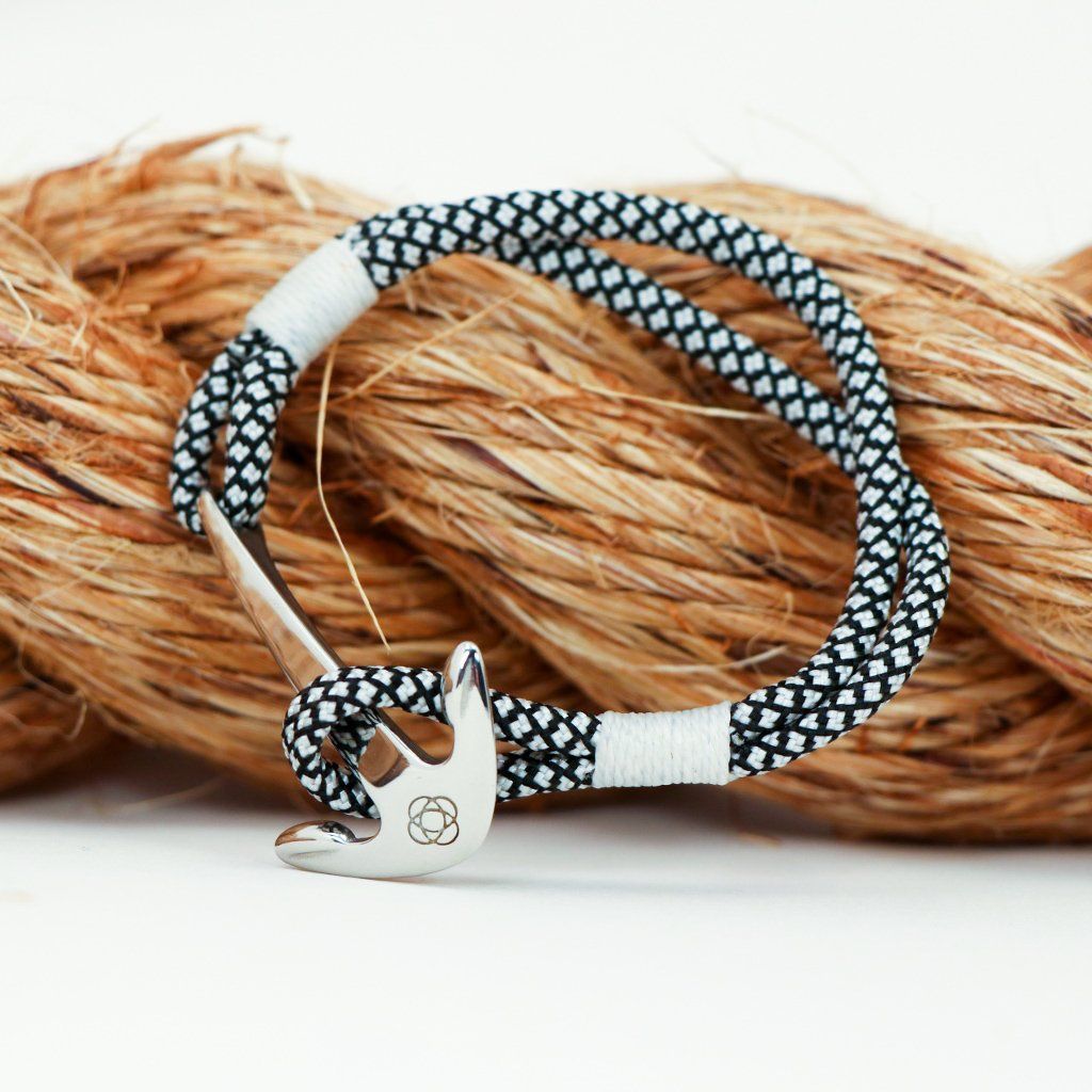 Nautical Knot Black and White Nautical Anchor Bracelet Stainless Steel 167 handmade at Mystic Knotwork