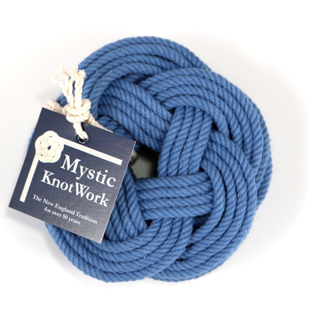 Nautical Knot Sailor Knot Coasters, woven in Blue Cotton , Set of 4 handmade at Mystic Knotwork