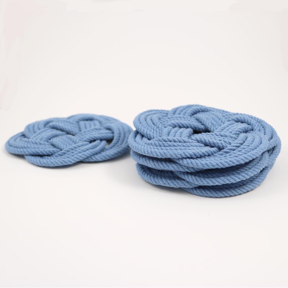 Nautical Knot Sailor Knot Coasters, woven in Blue Cotton , Set of 4 handmade at Mystic Knotwork