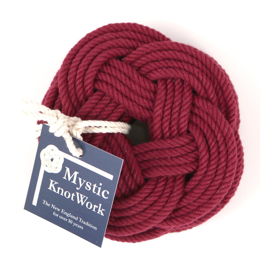 Nautical Knot Sailor Knot Coasters, woven in Burgundy , Set of 4 handmade at Mystic Knotwork