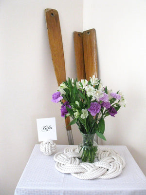 Nautical Knot Sailor Knot Wreath or Centerpiece, White, w/ Frame handmade at Mystic Knotwork