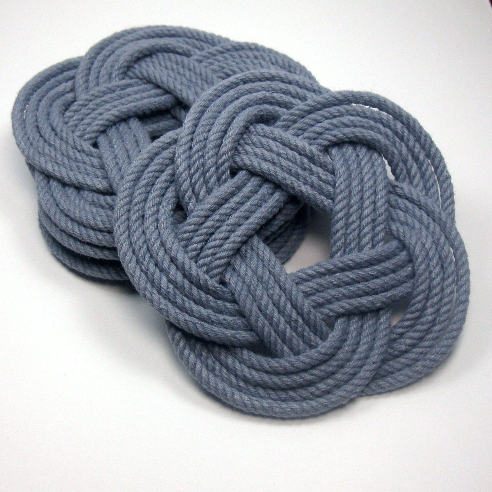 Nautical Knot Sailor Knot Coasters, Woven in Grey , Set of 4 handmade at Mystic Knotwork