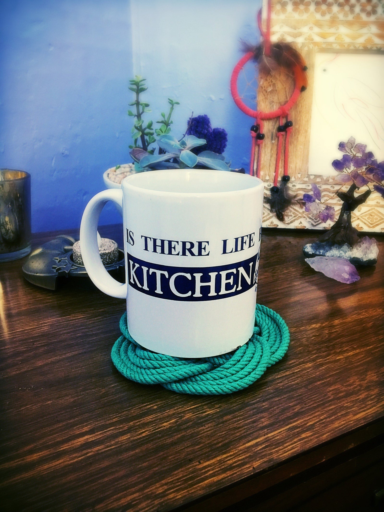 Nautical Knot Sailor Knot Coasters, woven in Green Cotton , Set of 4 handmade at Mystic Knotwork