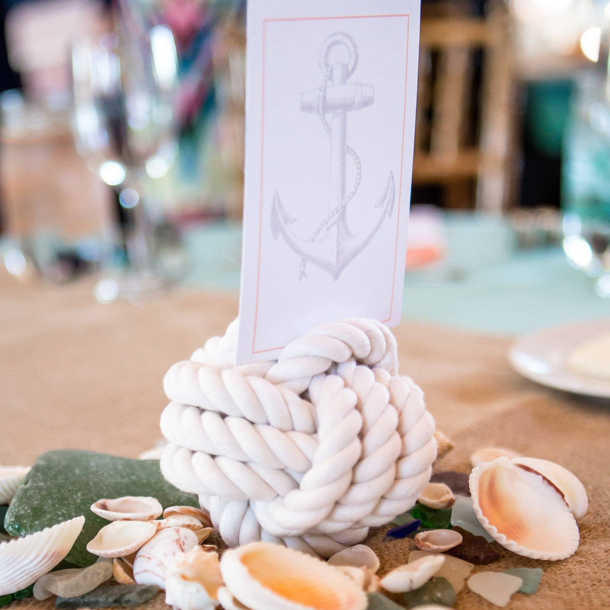 Nautical Knot Nautical Knot Card Holder, White, 4", 3-Pass Monkey Fist Knot handmade at Mystic Knotwork