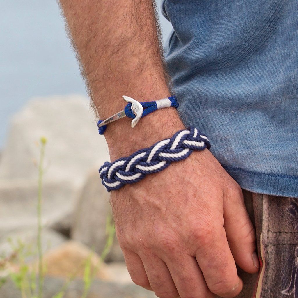 Nautical Knot Blue Ice Nautical Anchor Bracelet Stainless Steel 74 handmade at Mystic Knotwork
