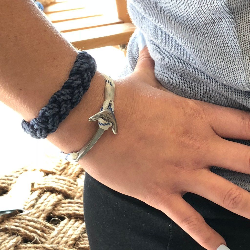 Nautical Knot Blue Stripe Nautical Anchor Bracelet Stainless Steel 165 handmade at Mystic Knotwork