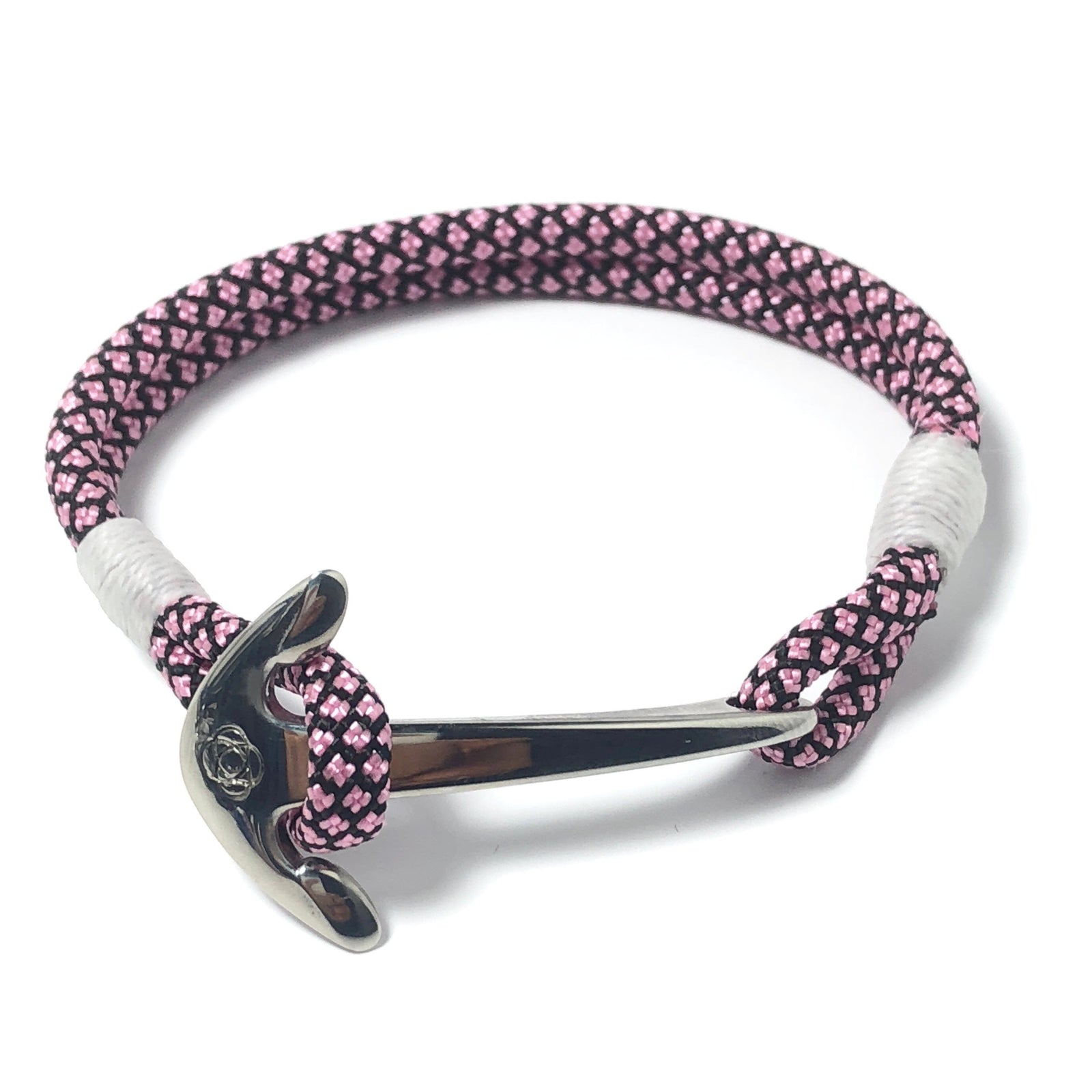 Nautical Knot Pink Diamond Nautical Anchor Bracelet Stainless Steel 326 handmade at Mystic Knotwork