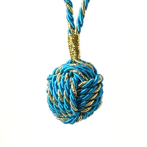 Nautical Christmas Ball Ornament Metallic Monkey Fist Mystic Knotwork Turquoise and Gold 