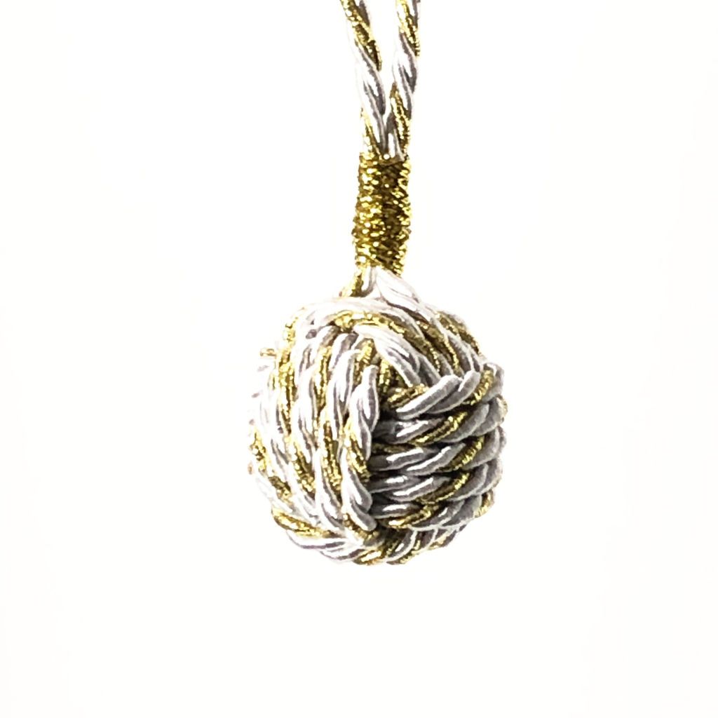 Gold and White Nautical Christmas Ball Ornament Metallic Monkey Fist Mystic Knotwork 