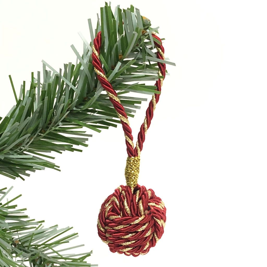 Burgundy Nautical Christmas Ball Ornament Metallic Monkey Fist Mystic Knotwork 