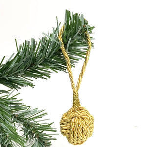 Gold Nautical Christmas Ball Ornament Metallic Monkey Fist Mystic Knotwork 
