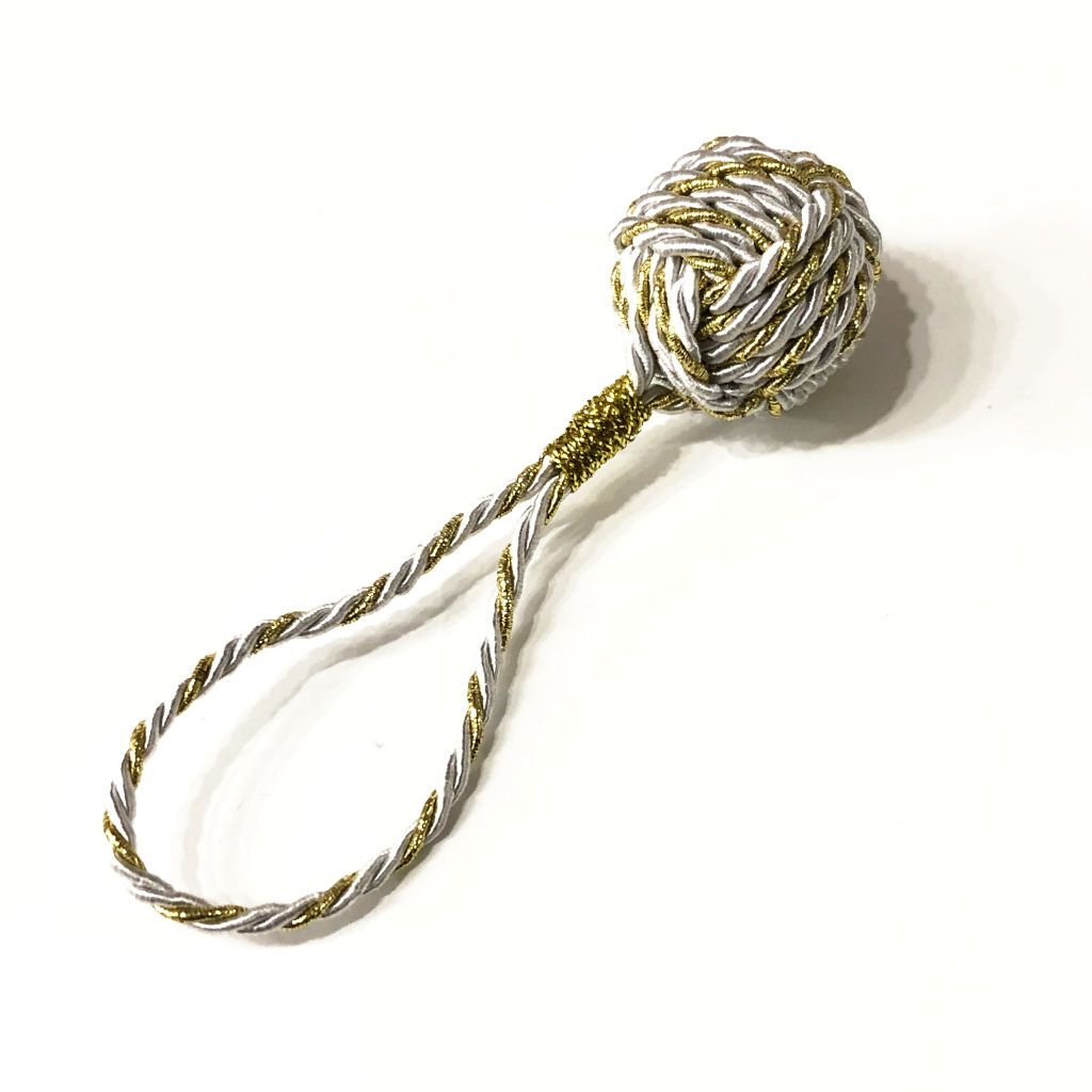 Gold and White Nautical Christmas Ball Ornament Metallic Monkey Fist Mystic Knotwork 