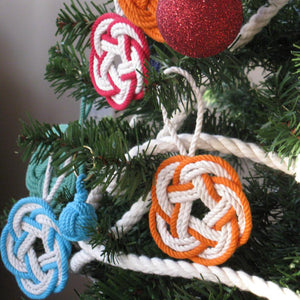 Nautical Knot Sailor Knot Christmas Ornament, Striped Turkshead Knot handmade at Mystic Knotwork