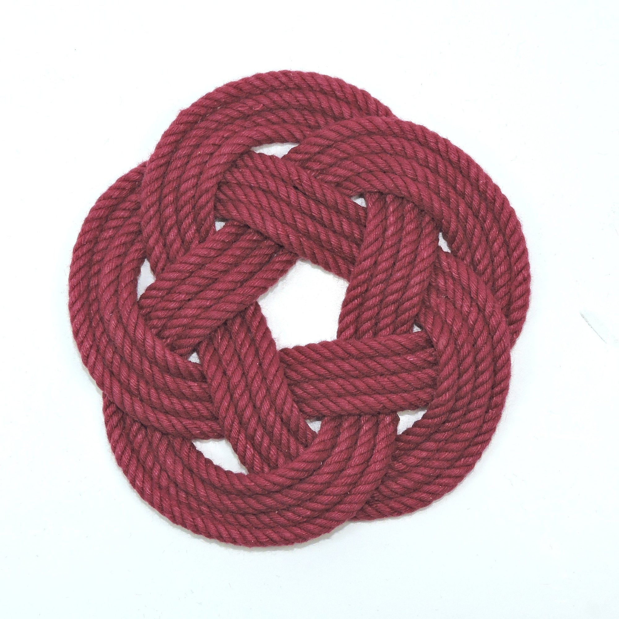 Nautical Knot Sailor Knot Coasters, woven in Burgundy , Set of 4 handmade at Mystic Knotwork