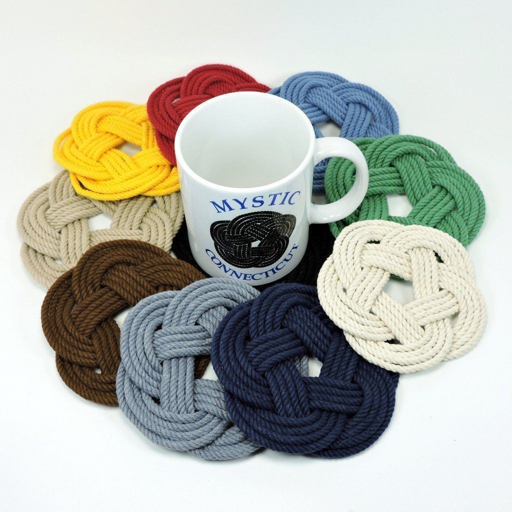 Nautical Knot Sailor Knot Coasters, Set of 4 in 17 Colors handmade at Mystic Knotwork