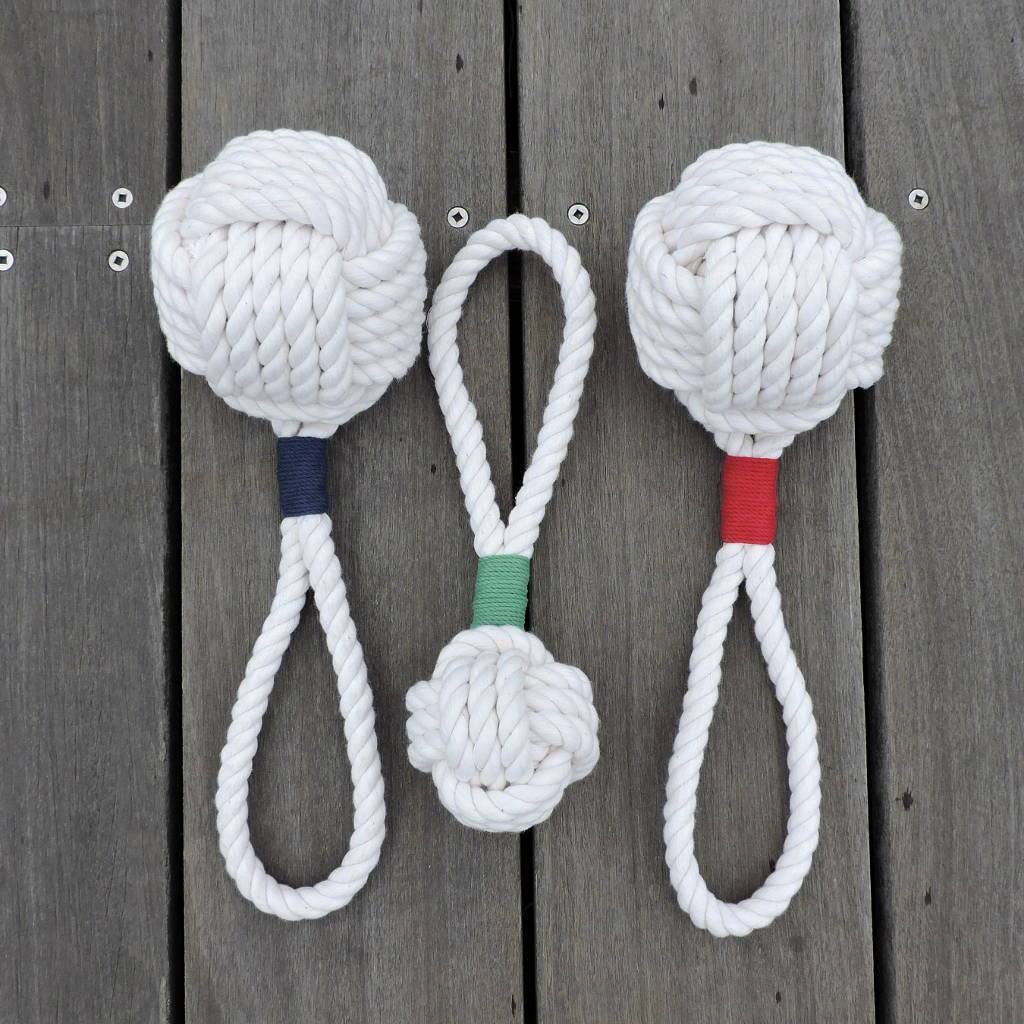 Nautical Knot Monkey Fist Rope Dog Toy handmade at Mystic Knotwork