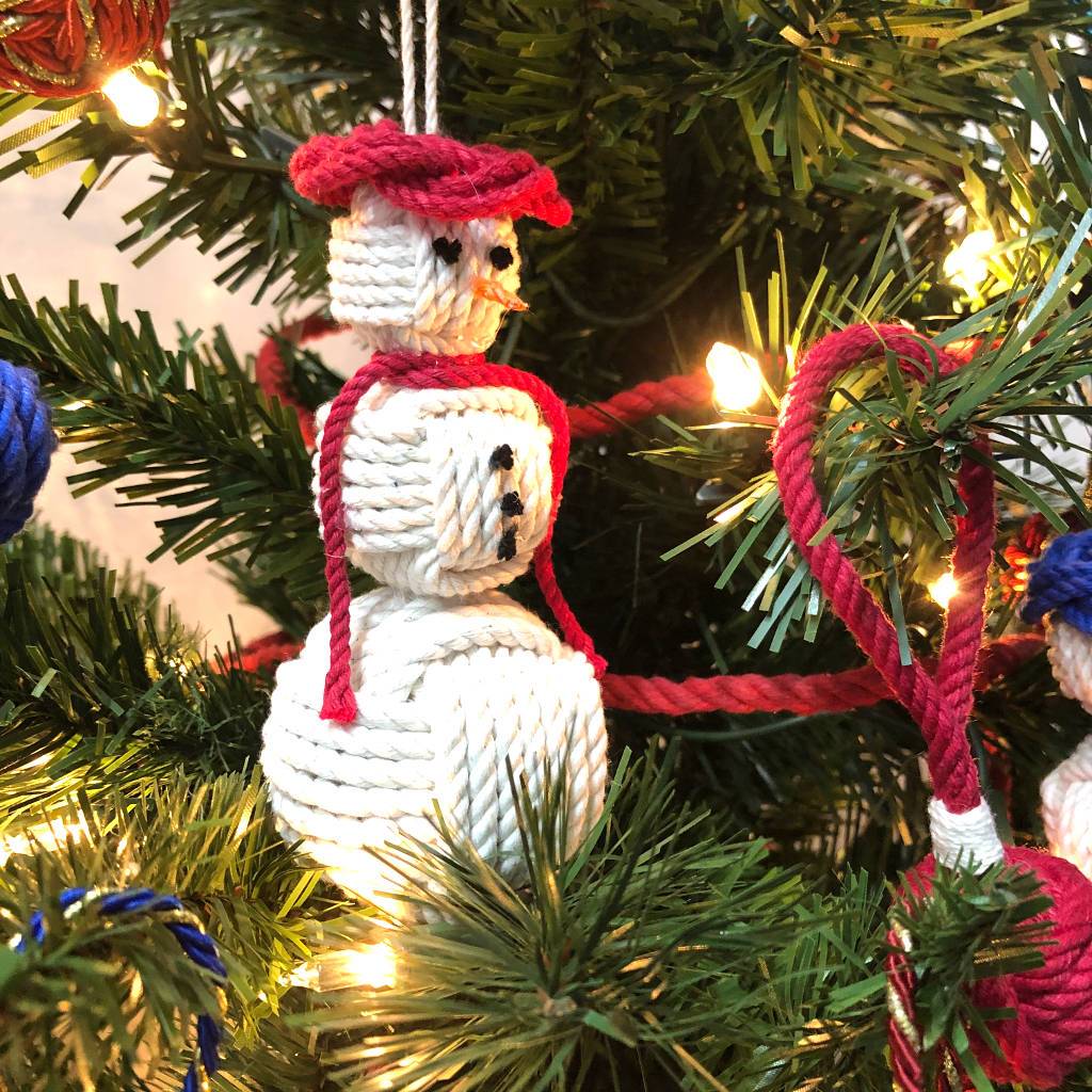 White Cap Nautical Snowman Hand Woven Monkey Knots for your tree Mystic Knotwork 