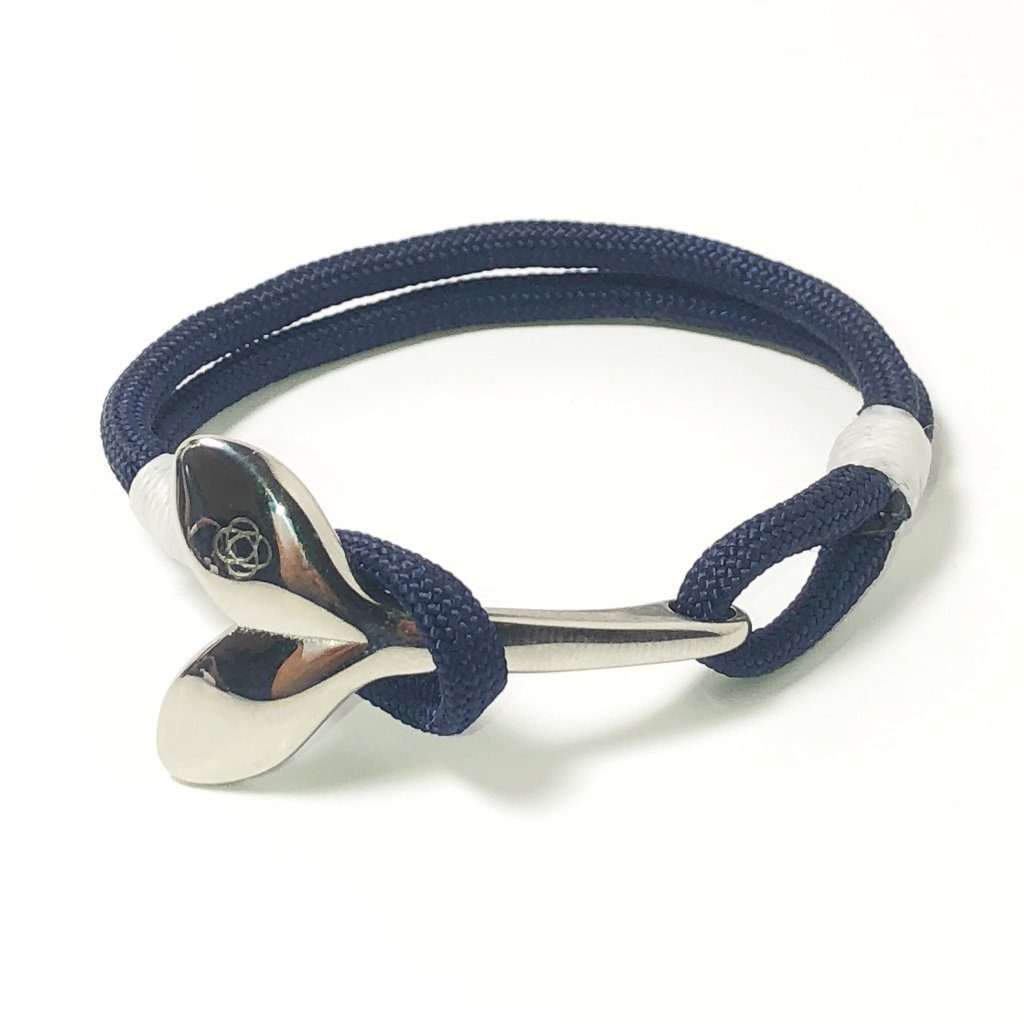 Nautical Knot Navy Blue Nautical Whale Tail Bracelet Stainless Steel 20 handmade at Mystic Knotwork