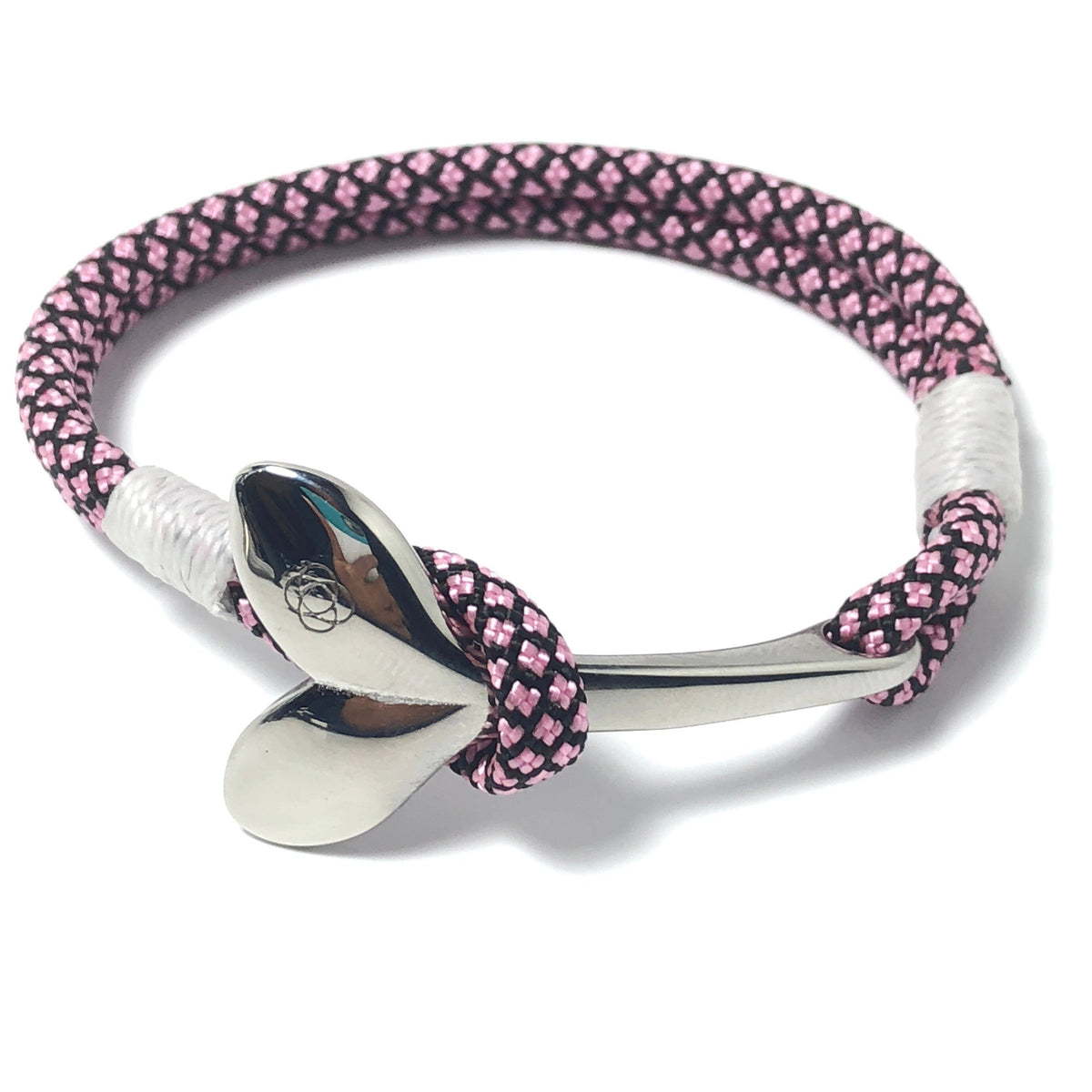Nautical Knot Pink Diamond Nautical Whale Tail Bracelet Stainless Steel 326 handmade at Mystic Knotwork