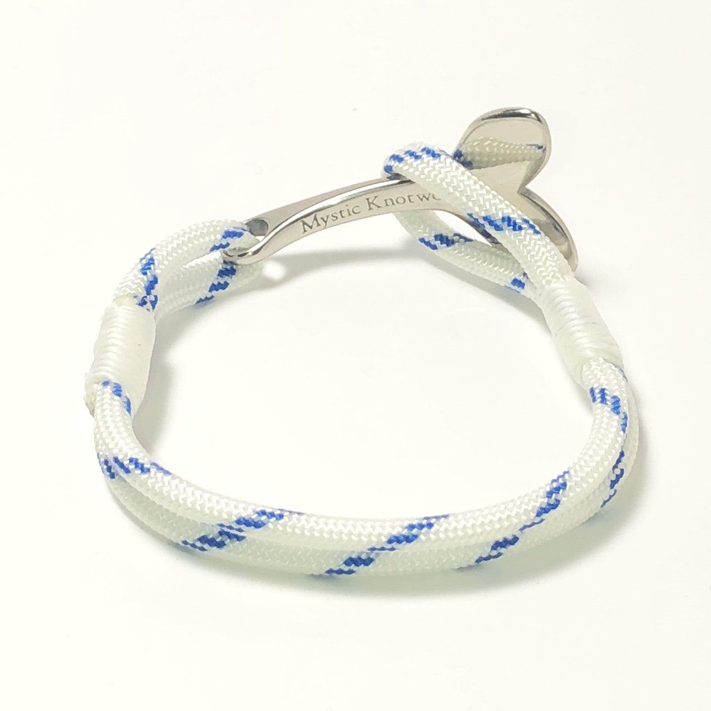 Nautical Knot Blue Stripe Nautical Whale Tail Bracelet Stainless Steel 165 handmade at Mystic Knotwork