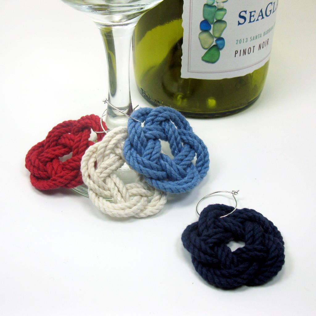 Nautical Knot Sailor Knot Wine Charms Woven turkshead knots handmade at Mystic Knotwork