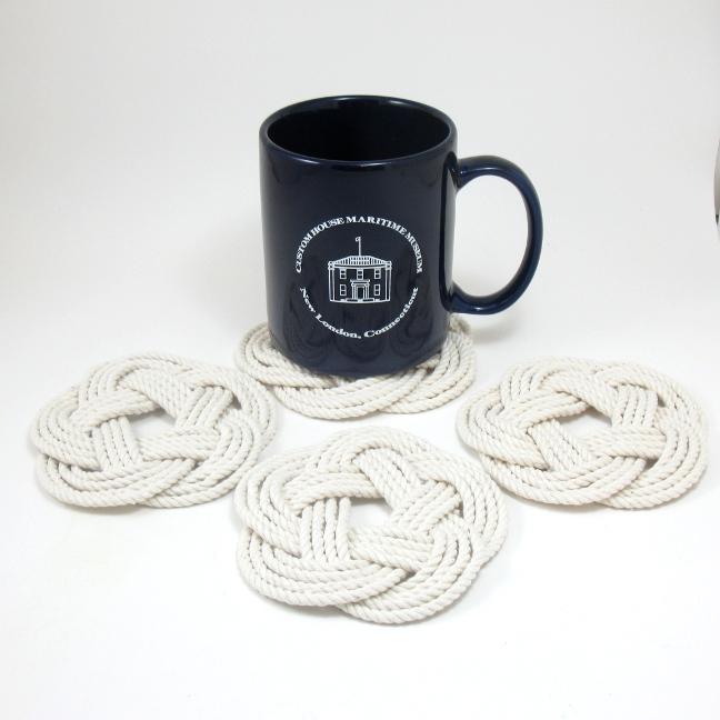 Nautical Knot Sailor Knot Coasters, Woven in White, Set of 4 handmade at Mystic Knotwork